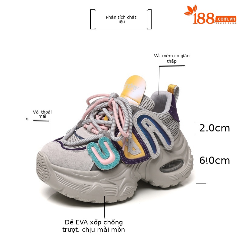 Giày thể thao nữ đế dày nâng chiều cao 8 cm, kiểu dáng hot trend — Màu thẻ chi tiết 3
