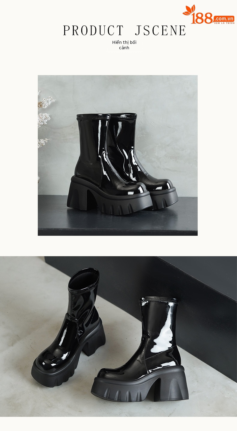 Boot nữ cổ thấp cao gót 10cm da thật đế dày tăng chiều cao mùa thu đông — Lớp lót bằng da bò, Lớp lót bằng da sáng chế chi tiết 6