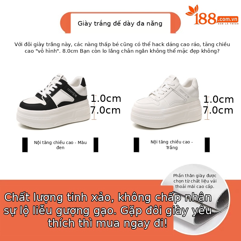 Giày sneaker nữ đế dày platform tăng chiều cao 8 cm phong cách casual — đen