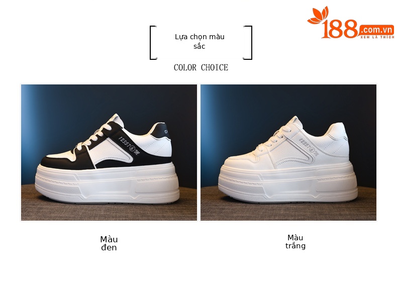 Giày sneaker nữ đế dày platform tăng chiều cao 8 cm phong cách casual — đen chi tiết 2