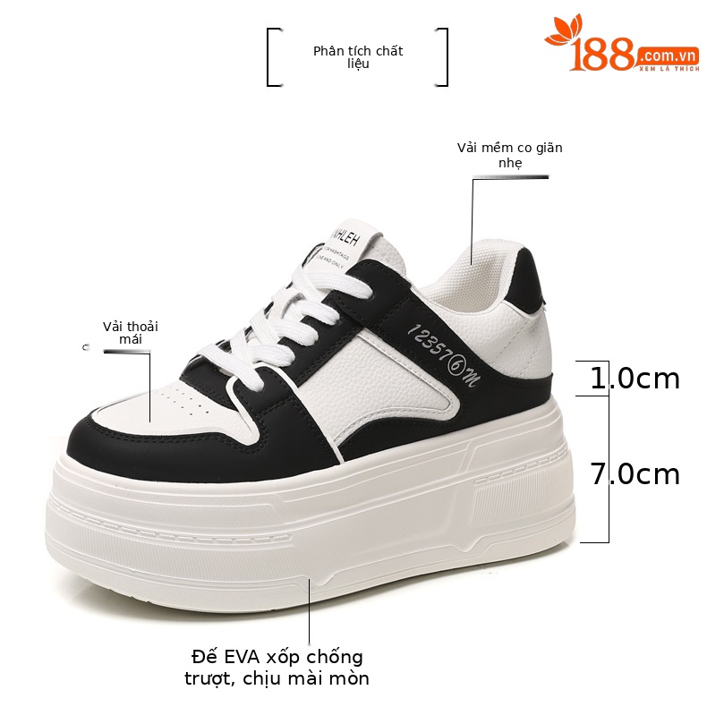 Giày sneaker nữ đế dày platform tăng chiều cao 8 cm phong cách casual — đen chi tiết 3
