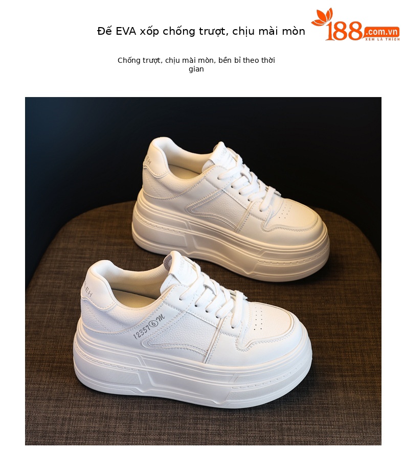 Giày sneaker nữ đế dày platform tăng chiều cao 8 cm phong cách casual — đen chi tiết 10