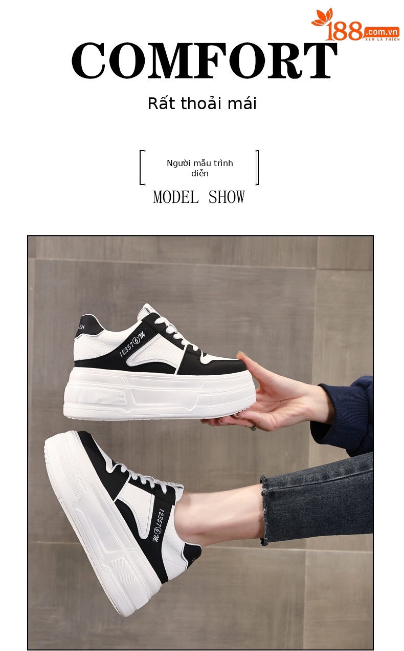 Giày sneaker nữ đế dày platform tăng chiều cao 8 cm phong cách casual — đen chi tiết 11