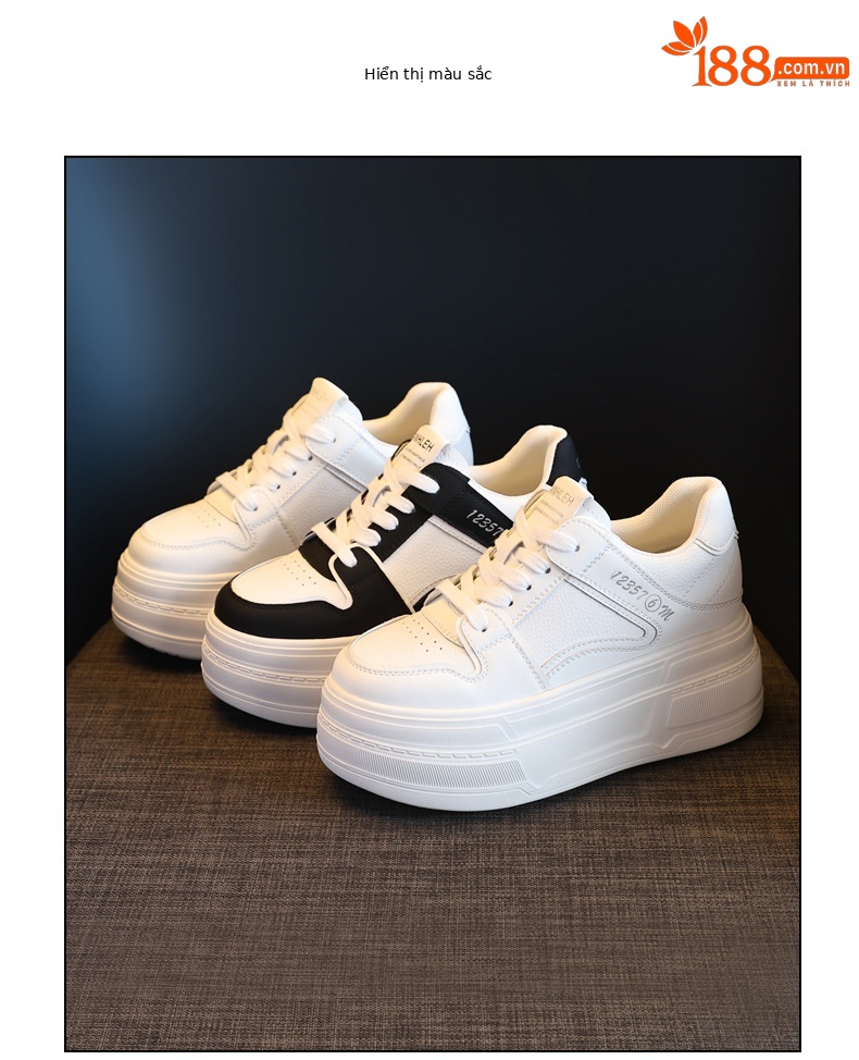 Giày sneaker nữ đế dày platform tăng chiều cao 8 cm phong cách casual — đen chi tiết 18
