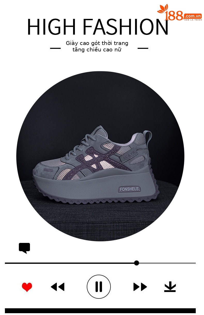 Giày sneaker nữ đế dày phong cách retro dành cho người dáng nhỏ, giày dad hot trend thu 2026, tăng chiều cao — M2933-1 màu xám đính kim cương, M2933 màu đen, M2933 màu nâu, M2933-1 màu đen đính kim cương chi tiết 5