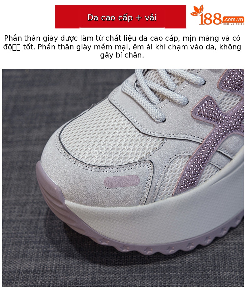Giày sneaker nữ đế dày phong cách retro dành cho người dáng nhỏ, giày dad hot trend thu 2026, tăng chiều cao — M2933-1 màu xám đính kim cương, M2933 màu đen, M2933 màu nâu, M2933-1 màu đen đính kim cương chi tiết 7