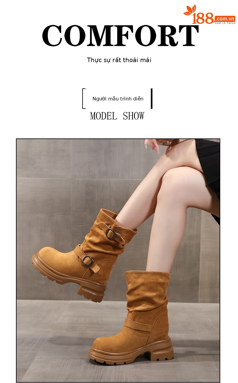 Boot Martin nữ đế dày tăng chiều cao, cổ ngắn 9cm tôn dáng — đen chi tiết 9