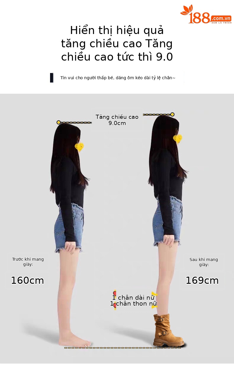 Boot Martin nữ đế dày tăng chiều cao, cổ ngắn 9cm tôn dáng — đen chi tiết 4