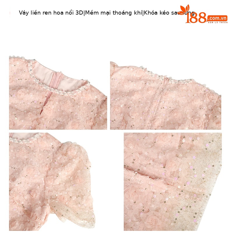 Váy ôm body nữ thiết kế cổ tròn khoét lỗ, đính sequin cánh hoa, mùa hè 2026 — Màu hồng cam chi tiết 1