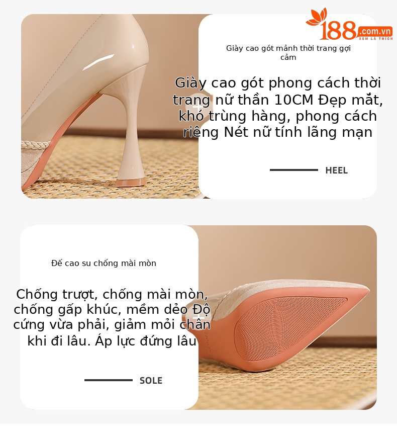 Giày cao gót nữ đế xuồng da lộn mũi nhọn, gót siêu cao — nhung đen chi tiết 2