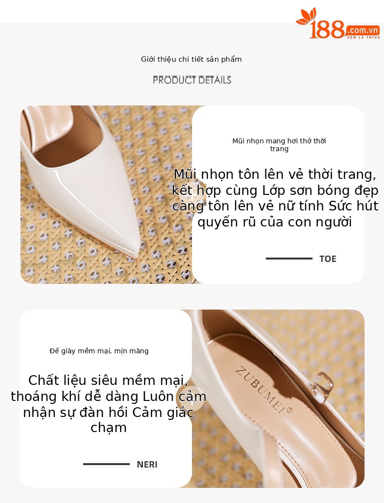 Giày bệt mũi nhọn một dây quai mảnh cho nữ đi làm — bột khỏa thân chi tiết 1