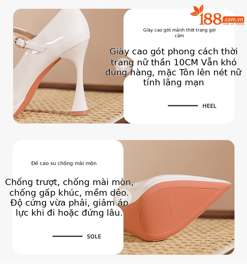 Giày bệt mũi nhọn một dây quai mảnh cho nữ đi làm — bột khỏa thân chi tiết 2