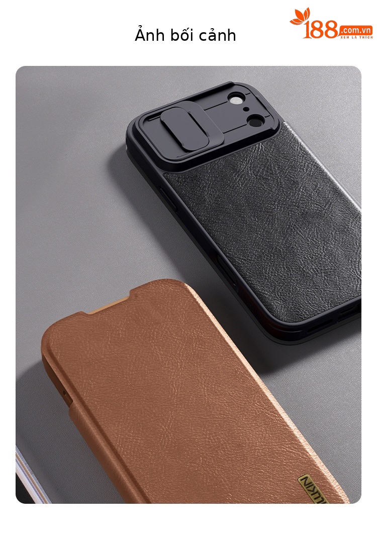 Ốp lưng NILLKIN dạng gập bảo vệ ống kính cho iPhone 17 Pro Max, chất liệu da — Dòng Qin PRO Đen, Qin Series PRO Nâu chi tiết 6