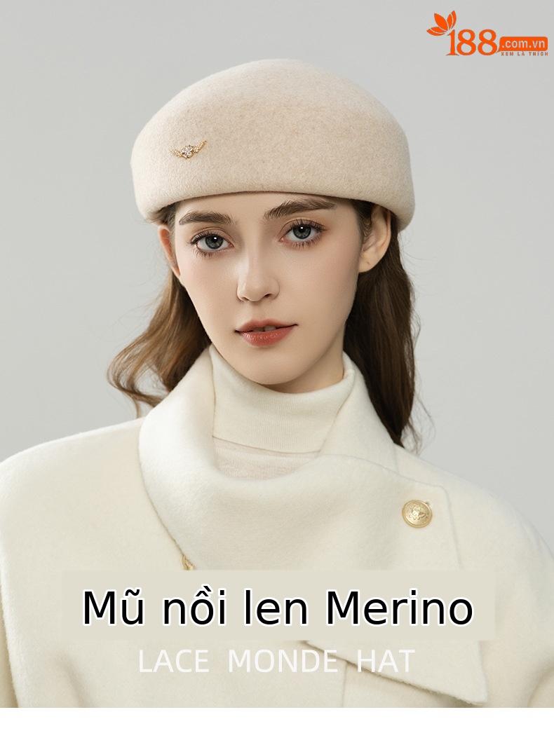 Mũ beret len nữ phong cách Hàn Quốc, chất len pha, mềm mại, đội mùa thu đông — cơm trộn chi tiết 1