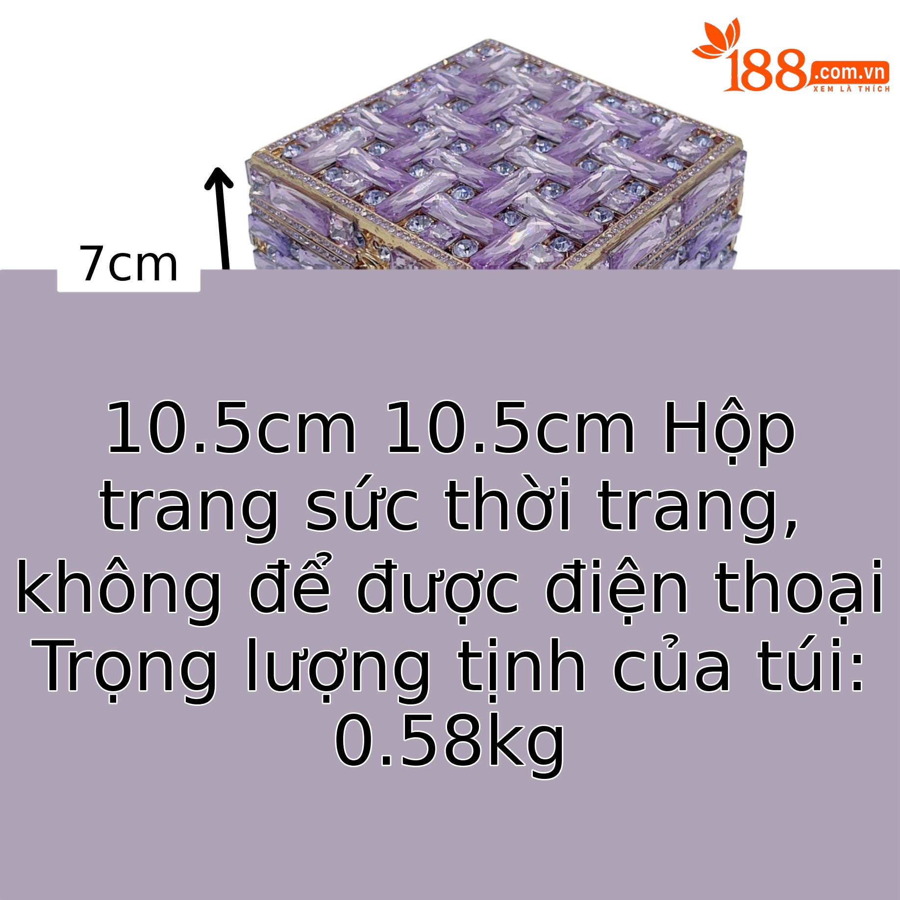 Túi clutch nữ hộp vuông nhỏ cầm tay dự tiệc đính đá — màu hồng chi tiết 1