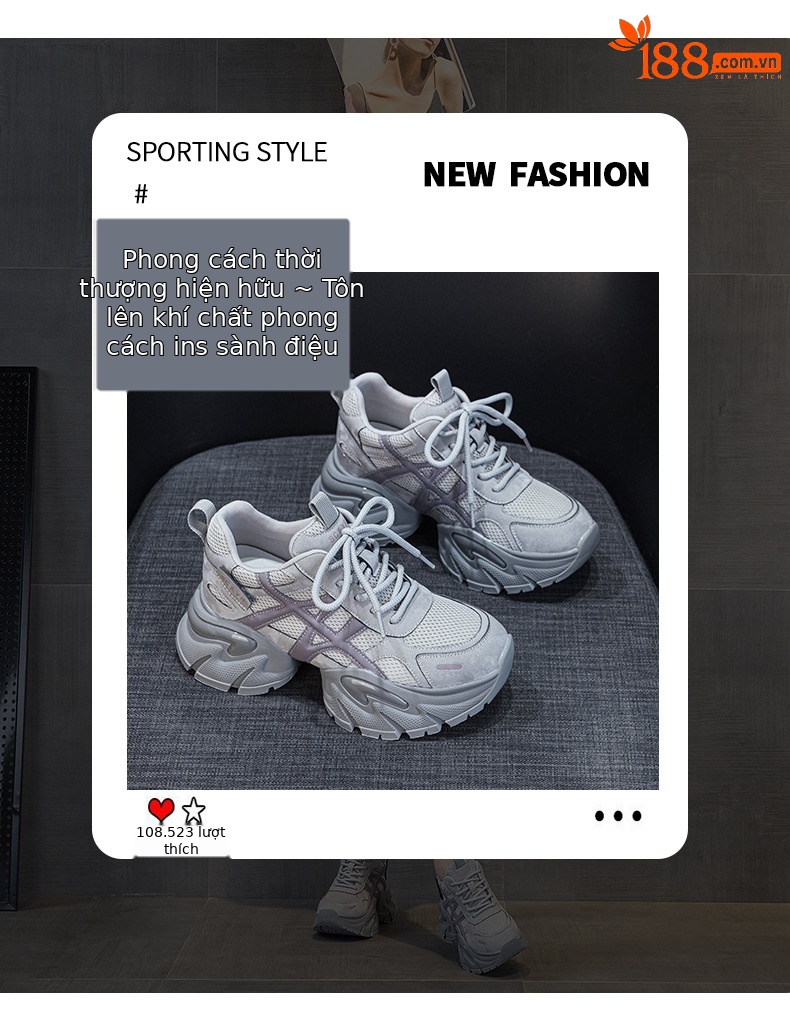 Giày sneaker nữ chunky đế dày phối màu retro mới thu 2026 — M2932 màu nâu, M2932 màu đen, M2932 màu xám chi tiết 3