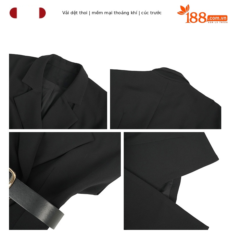 Áo blazer nữ thắt eo ôm dáng tay dài — đen chi tiết 3