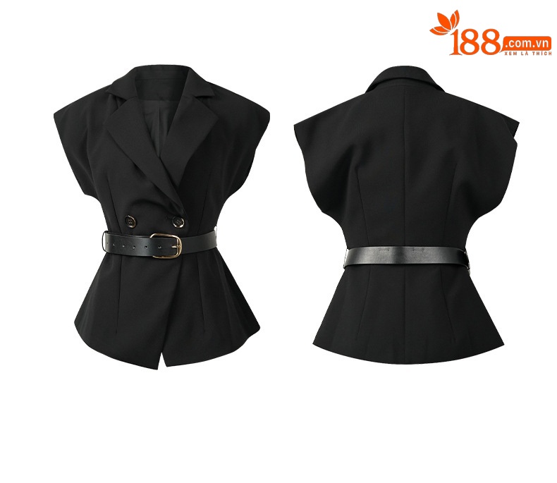 Áo blazer nữ thắt eo ôm dáng tay dài — đen chi tiết 4