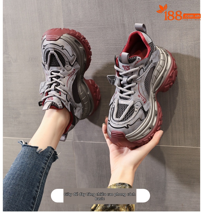 Giày sneaker nữ chunky đế dày tăng chiều cao 9 cm phong cách thể thao — sâm panh chi tiết 1