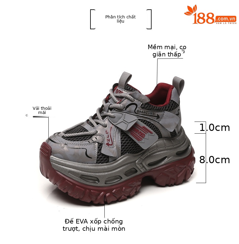 Giày sneaker nữ chunky đế dày tăng chiều cao 9 cm phong cách thể thao — sâm panh chi tiết 2