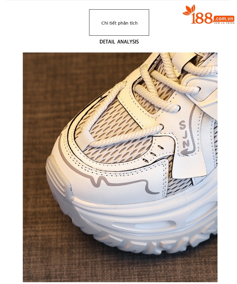 Giày sneaker nữ chunky đế dày tăng chiều cao 9 cm phong cách thể thao — sâm panh chi tiết 6