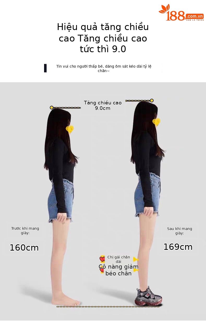 Giày sneaker nữ chunky đế dày tăng chiều cao 9 cm phong cách thể thao — sâm panh chi tiết 3