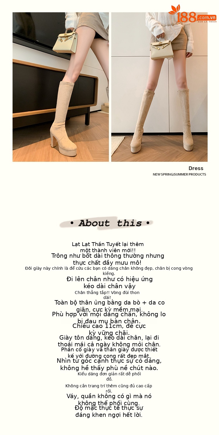 Boot nữ cổ cao ôm bắp chân gót 11cm đế platform mũi tròn — Quả mơ ống nhỏ đơn li, Lớp lót nhung lớn màu đen, Lớp lót nhung ống nhỏ màu mơ, Ống nhỏ màu đen đơn li chi tiết 2