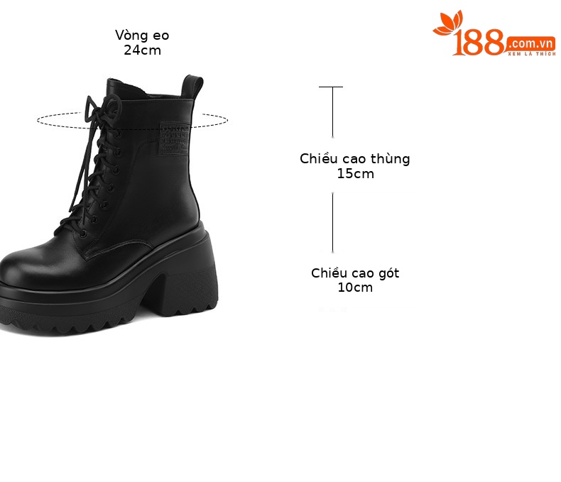 Boot nữ da thật mùa thu đông 2025, dây buộc, đế dày tăng chiều cao, gót vuông thô — Lớp lót đơn màu be, Lớp lót nhung đen, Lớp lót nhung màu be, Lớp lót đơn màu đen chi tiết 4