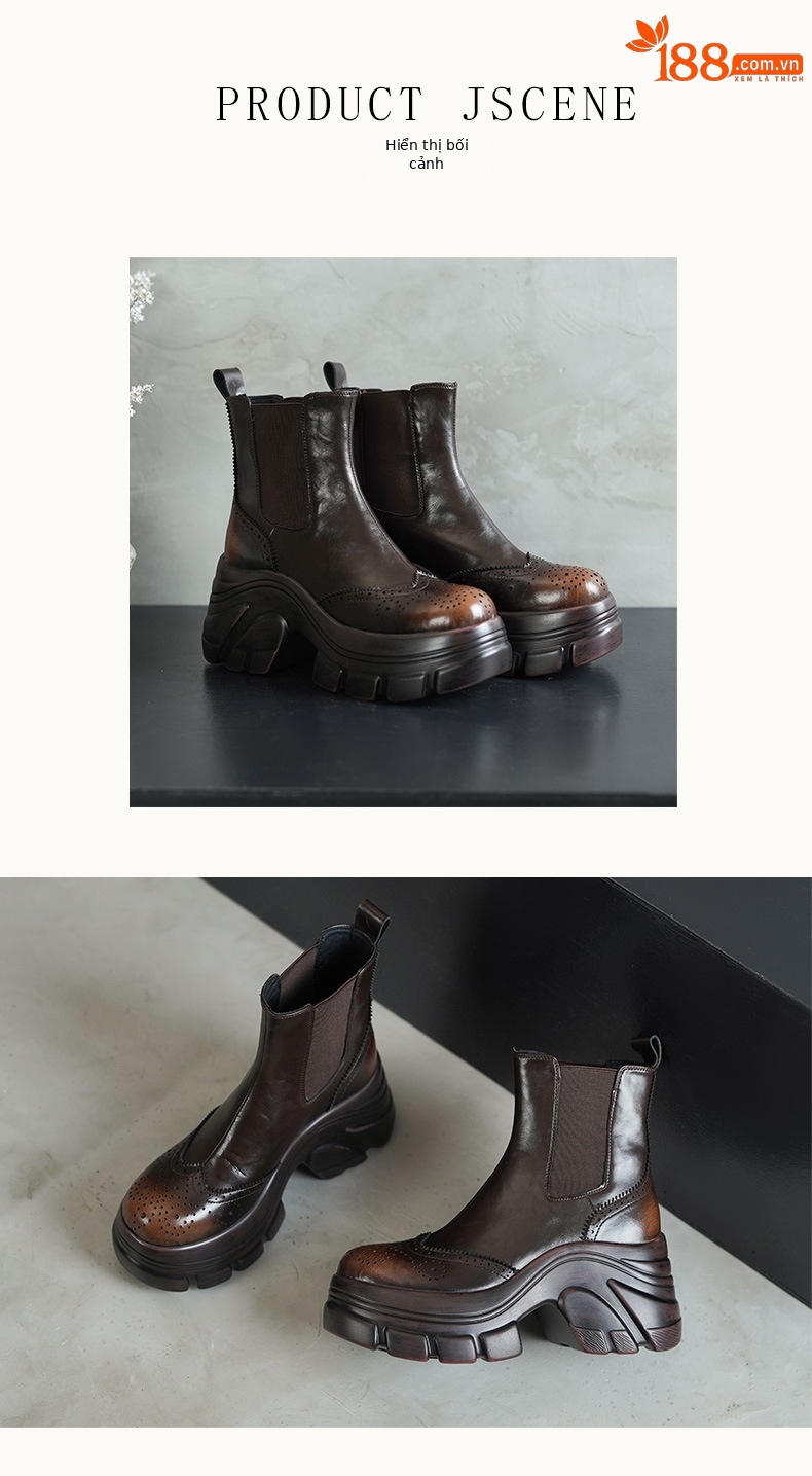 Giày boot Chelsea nữ cổ ngắn đế dày mũi tròn màu nâu cổ điển — Lớp lót nhung đen, Nhung nâu, Lớp lót đơn màu đen, Lớp lót đơn màu nâu chi tiết 5