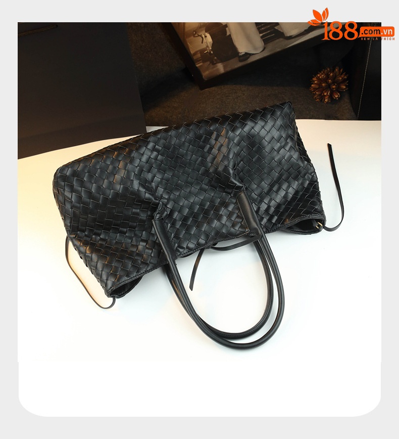 Túi tote da thật nữ thiết kế mẹ con đeo chéo dệt, dung tích lớn — Màu xanh đậm, Màu trắng nhạt, màu đen, Màu nâu chi tiết 22