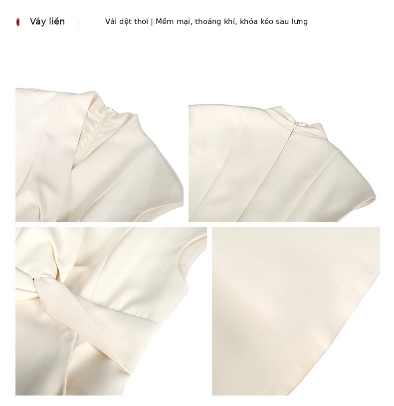 Đầm maxi nữ cổ V tay không dáng suông phong cách Pháp — [Màu hạnh] chi tiết 3