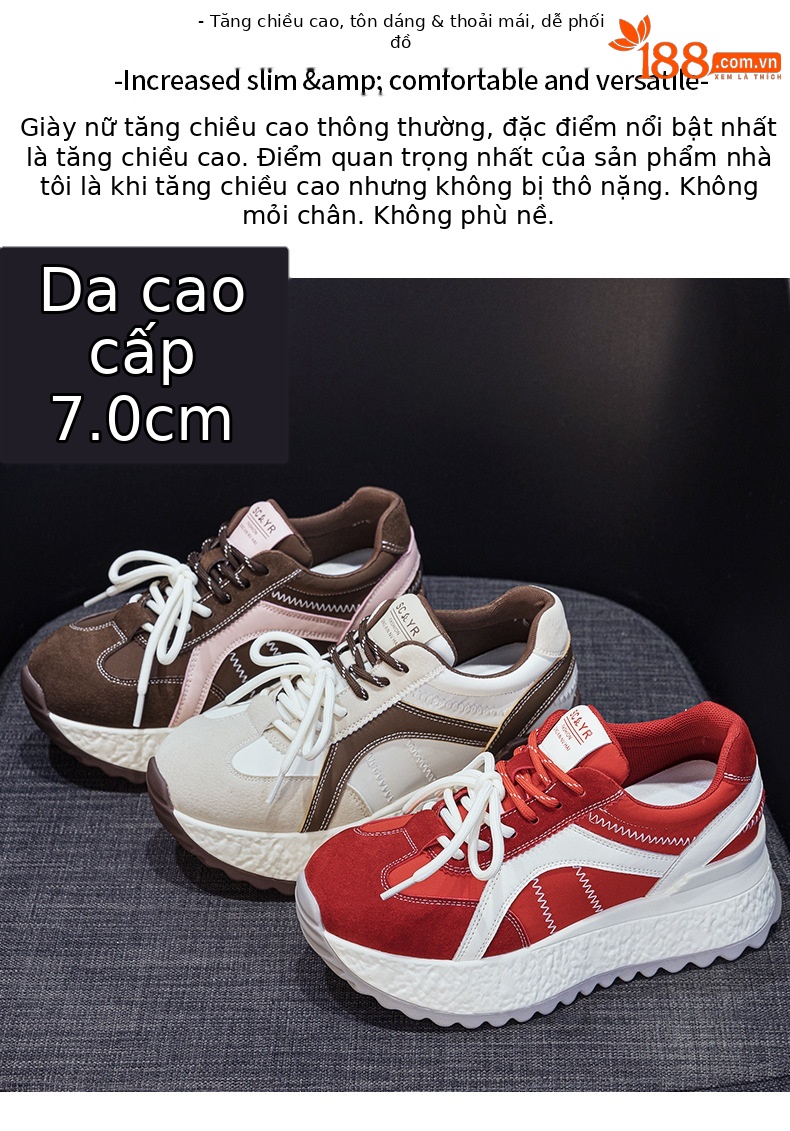 Giày thể thao nữ tăng chiều cao ẩn giấu đế dày phong cách bố — M2935 màu nâu, M 2935m màu, M2935 màu đỏ chi tiết 2