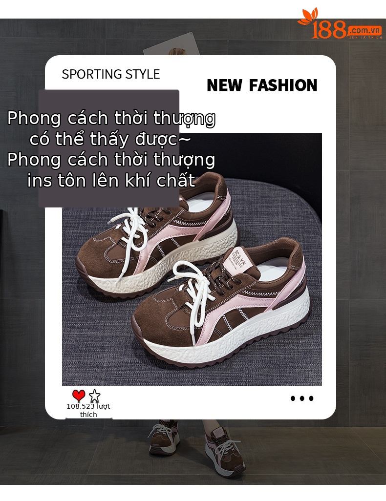 Giày thể thao nữ tăng chiều cao ẩn giấu đế dày phong cách bố — M2935 màu nâu, M 2935m màu, M2935 màu đỏ chi tiết 3