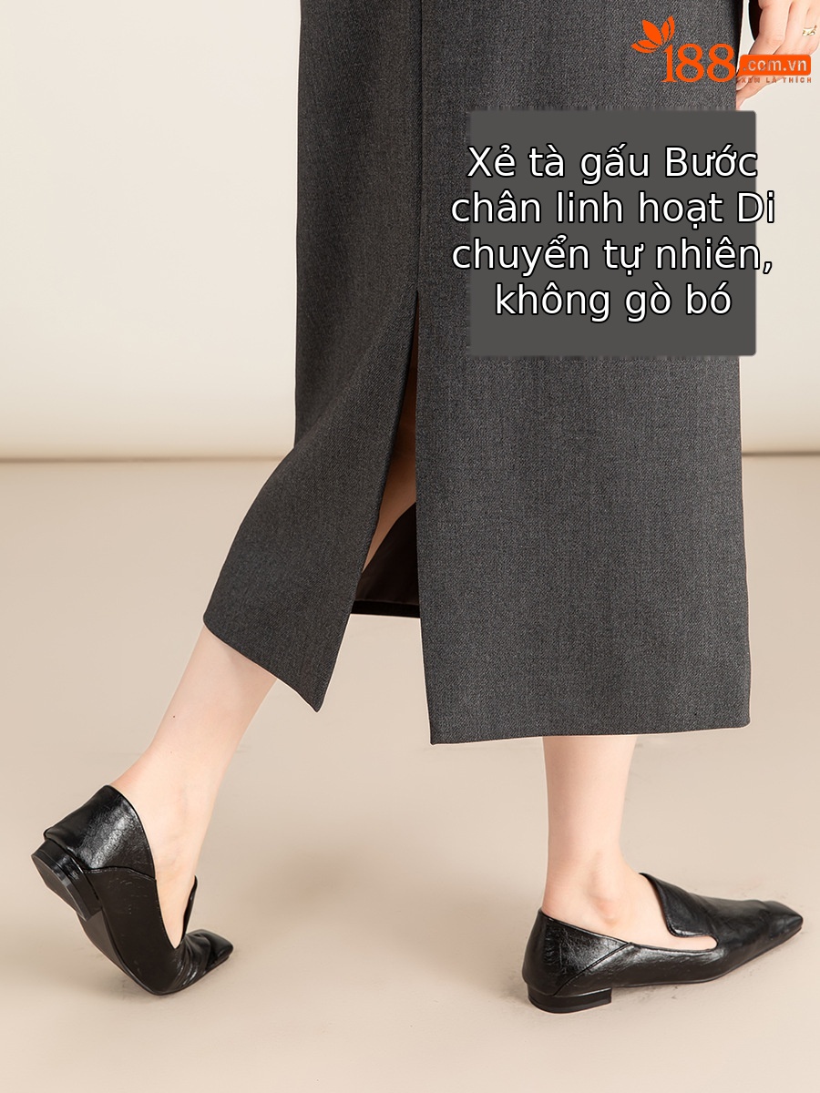 Chân váy midi xẻ tà dáng suông chất len Tencel xám đậm — Màu thẻ