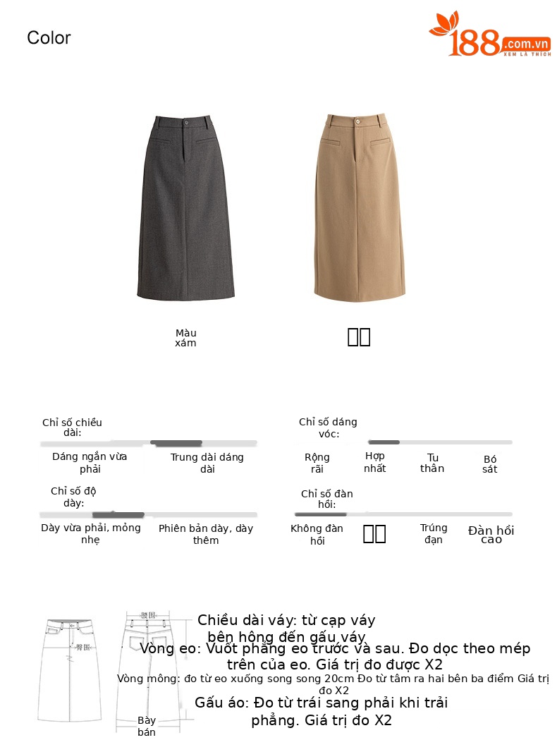 Chân váy midi xẻ tà dáng suông chất len Tencel xám đậm — Màu thẻ chi tiết 5