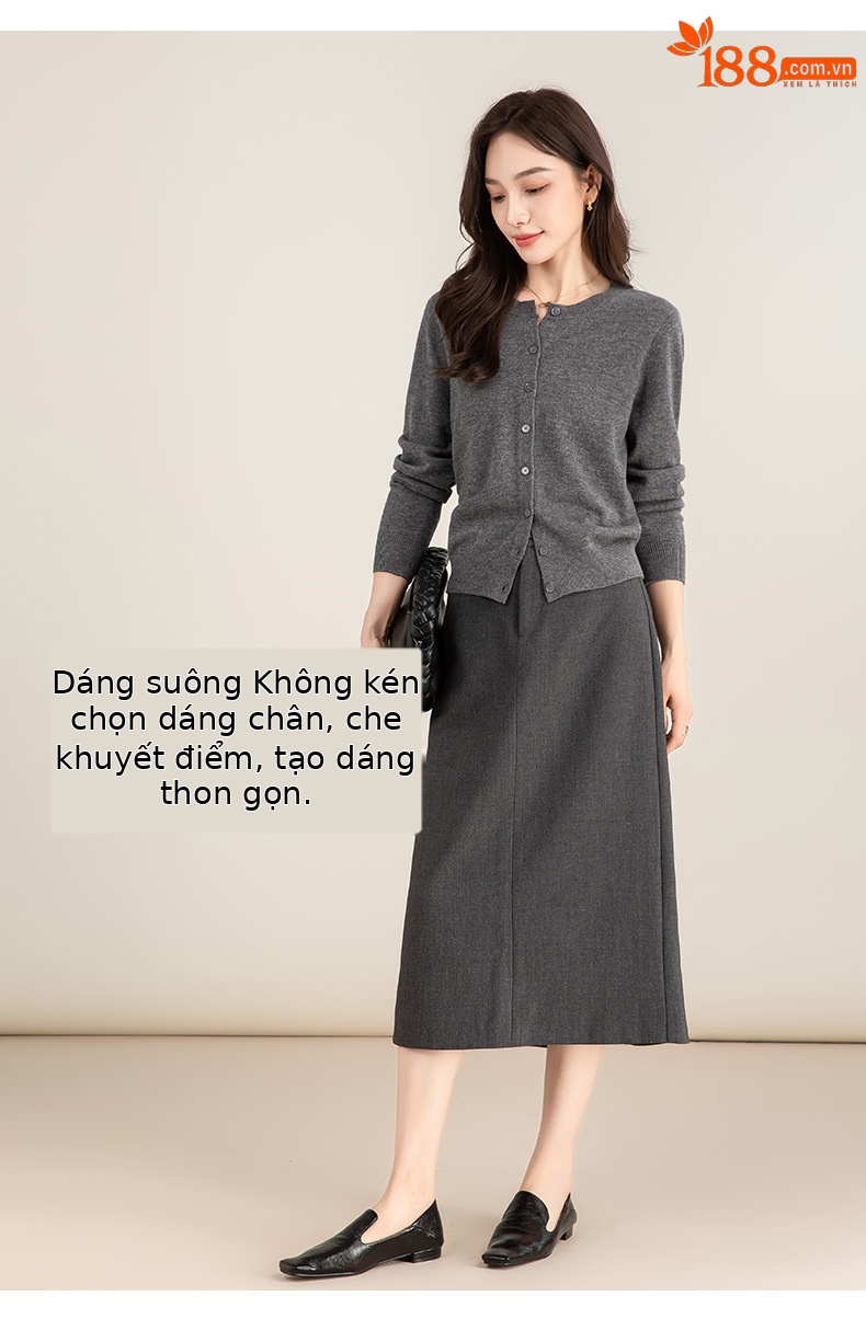 Chân váy midi xẻ tà dáng suông chất len Tencel xám đậm — Màu thẻ chi tiết 7