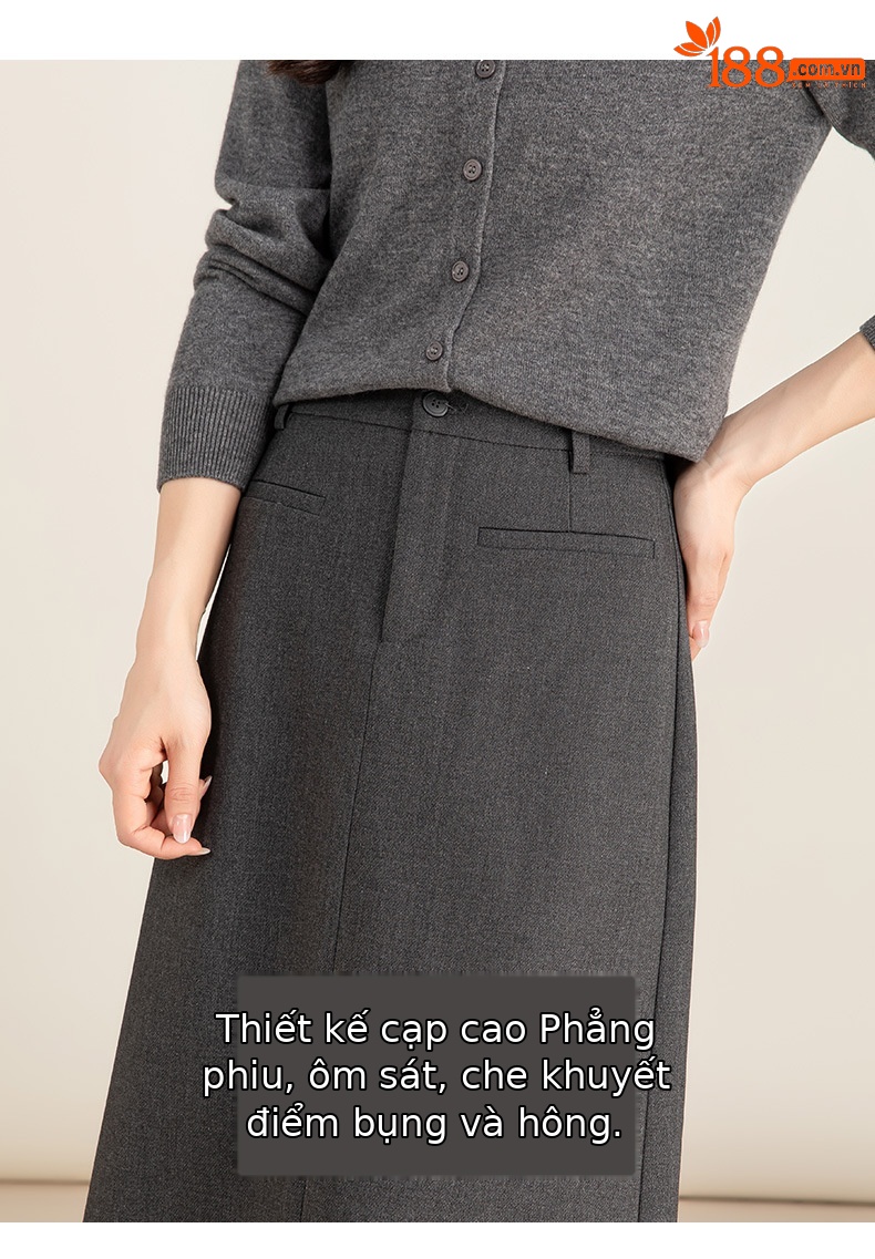Chân váy midi xẻ tà dáng suông chất len Tencel xám đậm — Màu thẻ chi tiết 9