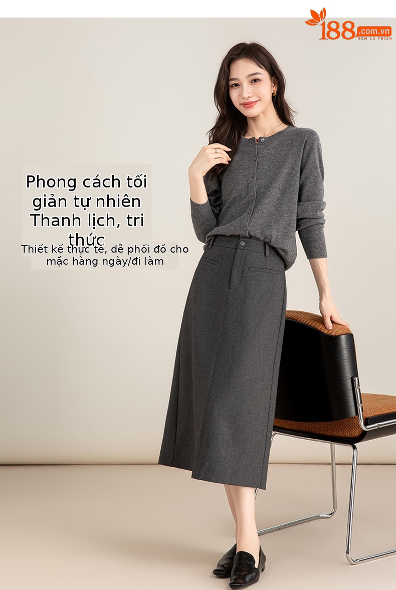 Chân váy midi xẻ tà dáng suông chất len Tencel xám đậm — Màu thẻ chi tiết 12