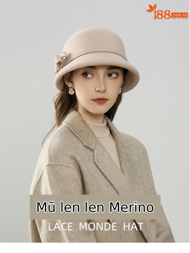 Mũ len beanie nữ phong cách Hepburn, chất liệu len pha, kiểu dáng thanh lịch thu đông — màu be chi tiết 1
