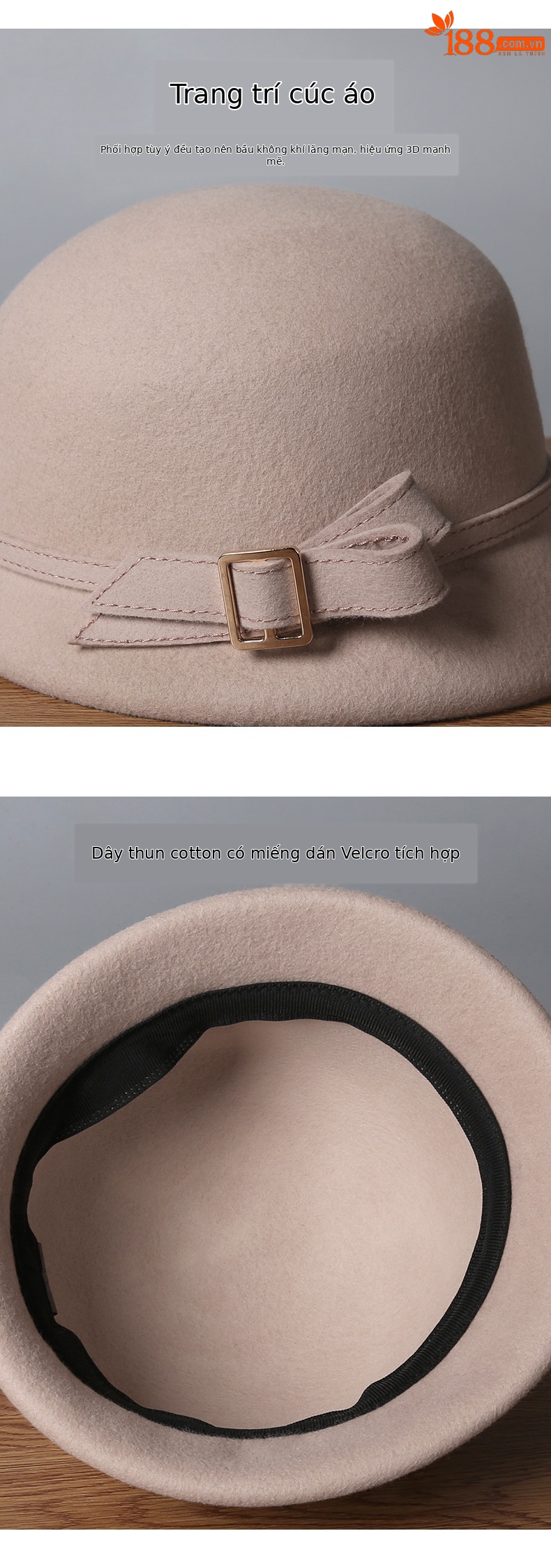 Mũ len beanie nữ phong cách Hepburn, chất liệu len pha, kiểu dáng thanh lịch thu đông — màu be chi tiết 3