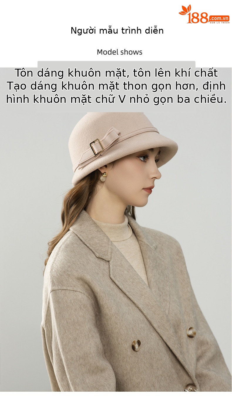 Mũ len beanie nữ phong cách Hepburn, chất liệu len pha, kiểu dáng thanh lịch thu đông — màu be chi tiết 4