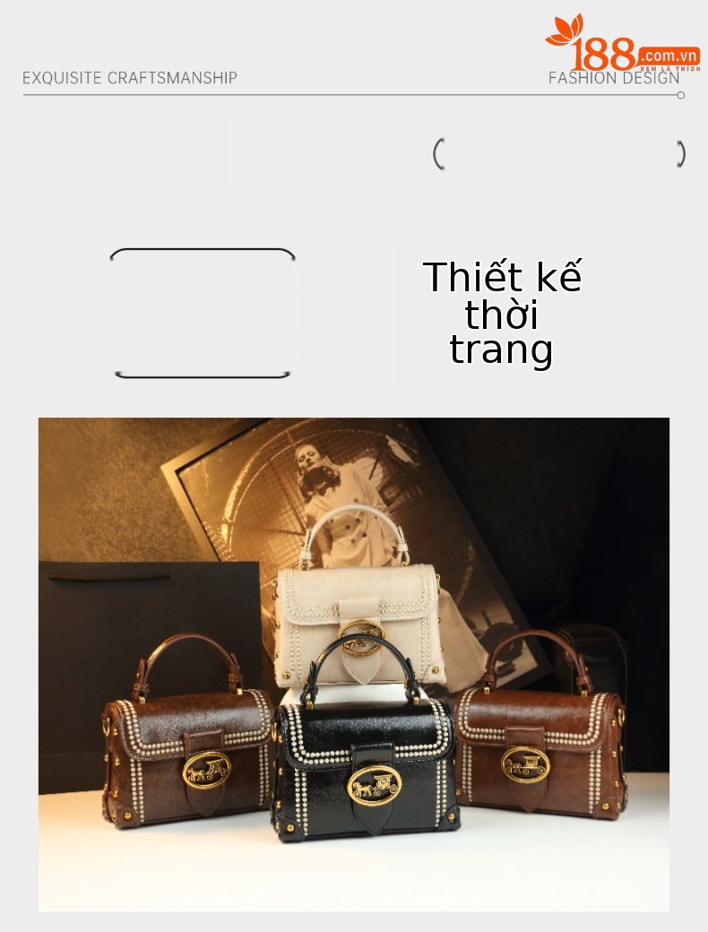 Túi xách tay nữ da thật kiểu dáng sang trọng, đeo vai và đeo chéo đa năng — màu đen, Màu trắng nhạt, Màu nâu, nâu nâu chi tiết 4