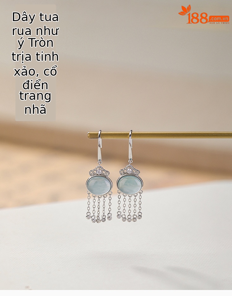 Khuyên tai nữ bạc S925 hình ruyi tua rua phong cách cổ trang — Một cặp chi tiết 1