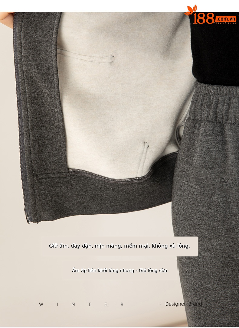 Bộ đồ thể thao nữ hai mảnh giả cashmere mũ trùm dáng rộng phong cách Hàn Quốc — Màu xám (bộ hai món) chi tiết 4