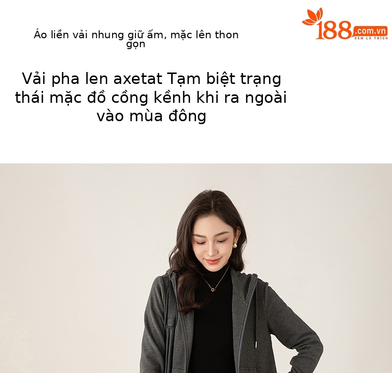 Bộ đồ thể thao nữ hai mảnh giả cashmere mũ trùm dáng rộng phong cách Hàn Quốc — Màu xám (bộ hai món) chi tiết 6