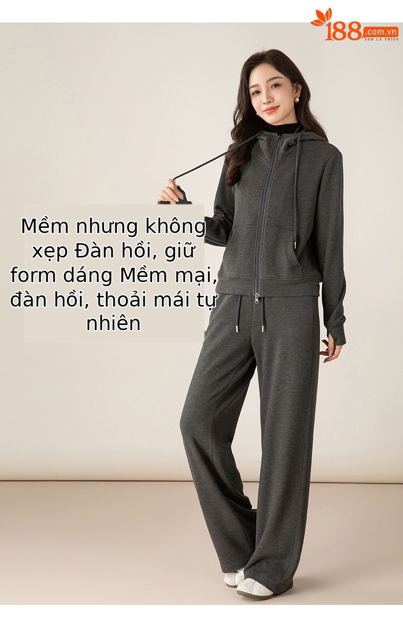 Bộ đồ thể thao nữ hai mảnh giả cashmere mũ trùm dáng rộng phong cách Hàn Quốc — Màu xám (bộ hai món) chi tiết 14