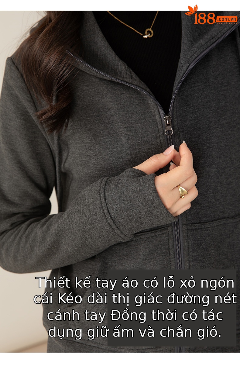Bộ đồ thể thao nữ hai mảnh giả cashmere mũ trùm dáng rộng phong cách Hàn Quốc — Màu xám (bộ hai món) chi tiết 16