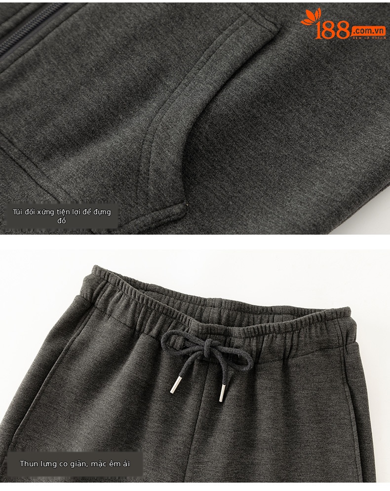 Bộ đồ thể thao nữ hai mảnh giả cashmere mũ trùm dáng rộng phong cách Hàn Quốc — Màu xám (bộ hai món) chi tiết 21