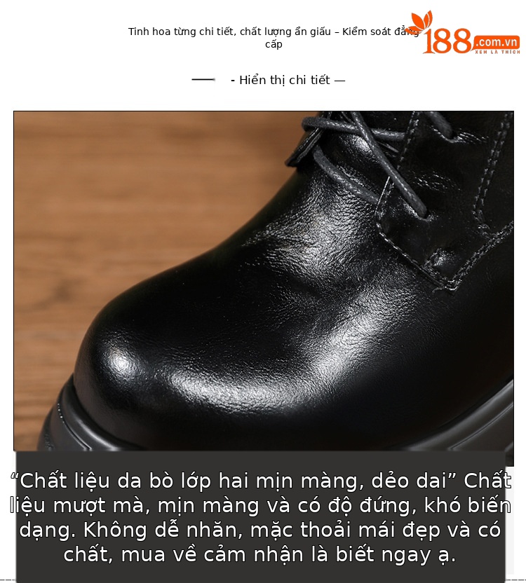 Boot Martin nữ đế xuồng da thật mũi tròn gót cao 6 cm dây buộc — nhung đen, Nhung nâu, Lớp lót đơn màu đen, Lớp lót đơn màu nâu chi tiết 12