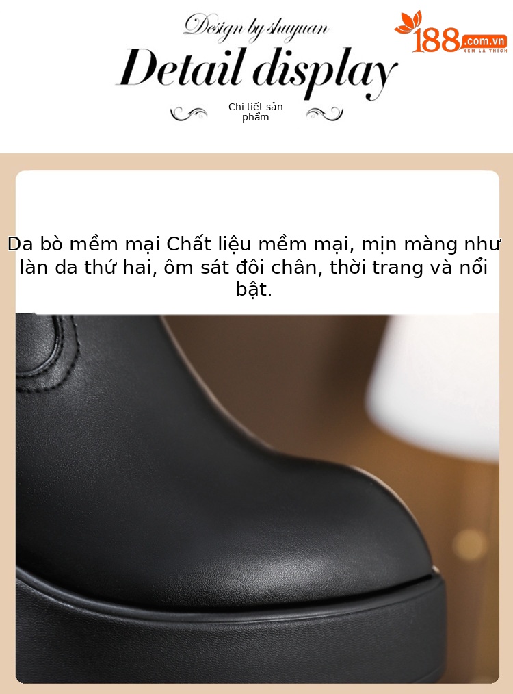 Boot Martin da thật cổ cao xếp ly đế dày gót ấm mùa đông — nhung đen, Lớp lót đơn màu trắng nhạt, Lớp lót đơn màu đen, Lớp lót nhung màu trắng nhạt chi tiết 12